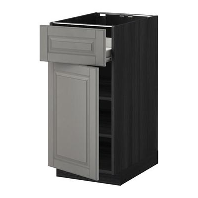 МЕТОД / ФОРВАРА Напольн шкаф с полкой/ящиком/дверью - под дерево черный, Будбин серый, 40x60 см