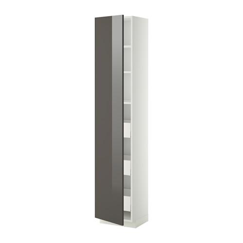 МЕТОД / МАКСИМЕРА Высокий шкаф с ящиками - 40x37x200 см, Рингульт глянцевый серый, белый