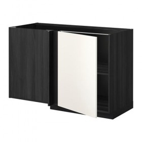 METOD угловой напольный шкаф с полкой черный/Веддинге белый 128x68 см