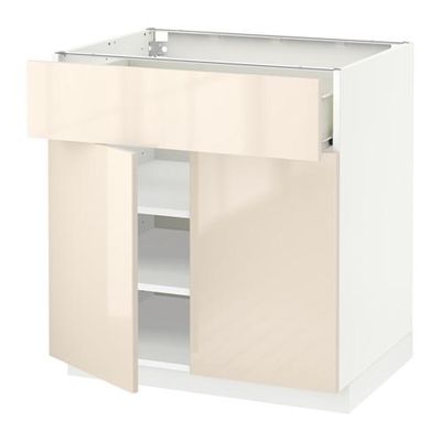 МЕТОД / ФОРВАРА Напольный шкаф+ящик/2дверцы - 80x60 см, Рингульт глянцевый кремовый, белый