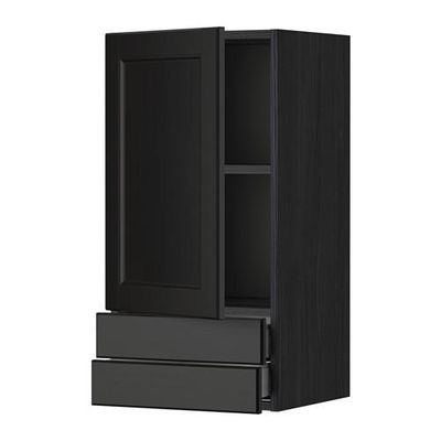МЕТОД / МАКСИМЕРА Навесной шкаф с дверцей/2 ящика - 40x80 см, Лаксарби черно-коричневый, под дерево черный