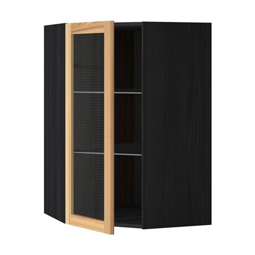 МЕТОД Углов навесн шк с полками/сткл дв - под дерево черный, Торхэмн естественный ясень, 68x100 см МЕТОД Углов навесн шк с полками/сткл дв - под дерево черный, Торхэмн естественный ясень, 68x100 см