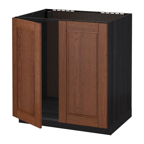 МЕТОД Напольн шкаф д раковины+2 двери - под дерево черный, Филипстад коричневый