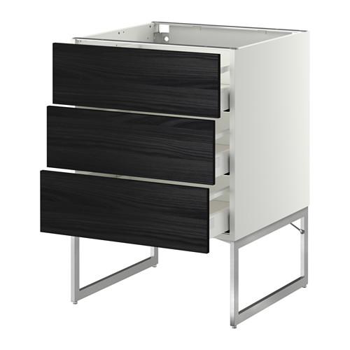 МЕТОД / МАКСИМЕРА Нплн шк 3 фрнт/3 средн ящика - белый, Тингсрид под дерево черный, 60x60x60 см