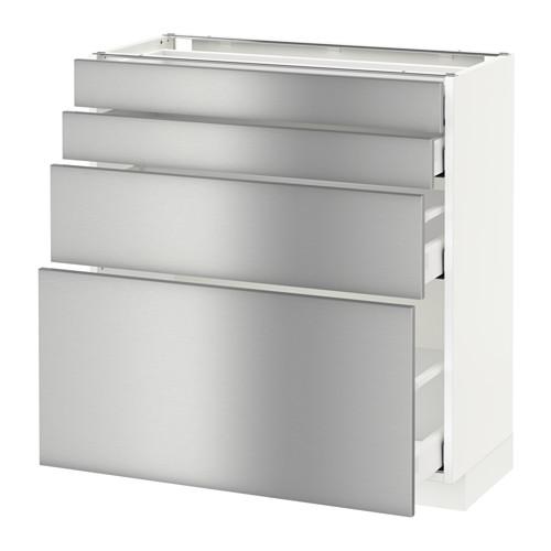 МЕТОД / МАКСИМЕРА Напольн шкаф 4 фронт панели/4 ящика - белый, Гревста нержавеющ сталь, 80x37 см МЕТОД / МАКСИМЕРА Напольн шкаф 4 фронт панели/4 ящика - белый, Гревста нержавеющ сталь, 80x37 см