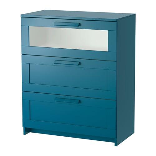 Brimnes Chest Of Drawers With 3 Drawers Dark Green Blue