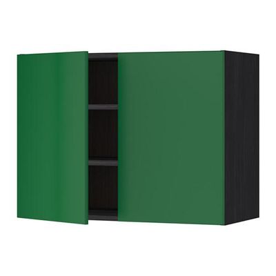 МЕТОД Навесной шкаф с полками/2дверцы - 80x60 см, Флэди зеленый, под дерево черный