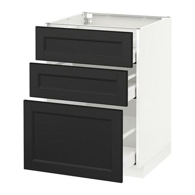 МЕТОД / МАКСИМЕРА Напольный шкаф с 3 ящиками - 60x60 см, Лаксарби черно-коричневый, белый МЕТОД / МАКСИМЕРА Напольный шкаф с 3 ящиками - 60x60 см, Лаксарби черно-коричневый, белый