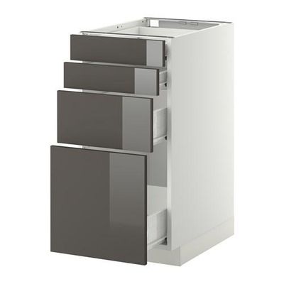 МЕТОД / ФОРВАРА Напольн шкаф 4 фронт панели/4 ящика - 40x60 см, Рингульт глянцевый серый, белый