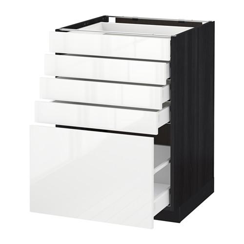МЕТОД / МАКСИМЕРА Напольный шкаф с 5 ящиками - под дерево черный, Рингульт глянцевый белый, 60x60 см МЕТОД / МАКСИМЕРА Напольный шкаф с 5 ящиками - под дерево черный, Рингульт глянцевый белый, 60x60 см
