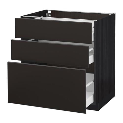 МЕТОД / МАКСИМЕРА Напольный шкаф с 3 ящиками - под дерево черный, Кунгсбакка антрацит, 80x60 см МЕТОД / МАКСИМЕРА Напольный шкаф с 3 ящиками - под дерево черный, Кунгсбакка антрацит, 80x60 см