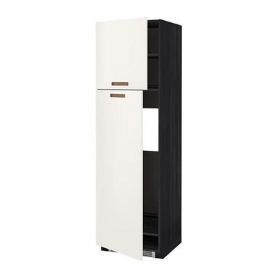 МЕТОД Высокий шкаф д/холодильника/2дверцы - 60x60x200 см, Мэрста белый, под дерево черный