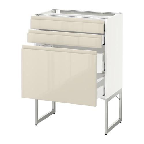 МЕТОД / МАКСИМЕРА Напольн шкаф 3фронт пнл/2низ/2ср ящ - белый, Воксторп глянцевый светло-бежевый, 60x37x60 см МЕТОД / МАКСИМЕРА Напольн шкаф 3фронт пнл/2низ/2ср ящ - белый, Воксторп глянцевый светло-бежевый, 60x37x60 см