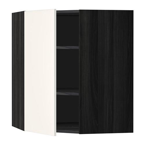 МЕТОД Угловой навесной шкаф с полками - под дерево черный, Веддинге белый, 68x80 см