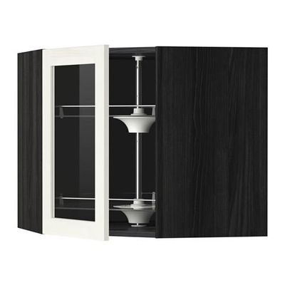 МЕТОД Углов навесн шк с врщ скц/сткл дв - 68x60 см, Росдаль белый ясень, под дерево черный