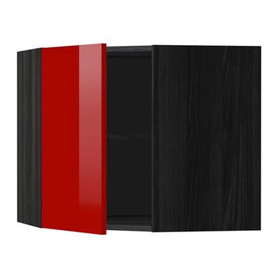 МЕТОД Угловой навесной шкаф с полками - 68x60 см, Рингульт глянцевый красный, под дерево черный