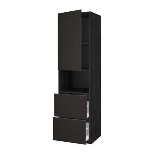 МЕТОД / МАКСИМЕРА Высокий шкаф д/СВЧ/дверца/2ящика - под дерево черный, Кунгсбакка антрацит, 60x60x220 см МЕТОД / МАКСИМЕРА Высокий шкаф д/СВЧ/дверца/2ящика - под дерево черный, Кунгсбакка антрацит, 60x60x220 см