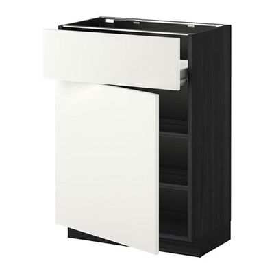 МЕТОД / ФОРВАРА Напольн шкаф с полкой/ящиком/дверью - под дерево черный, Хэггеби белый, 60x37 см