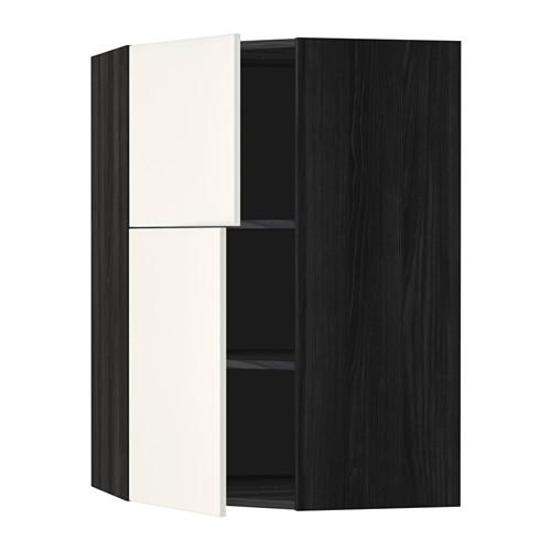 МЕТОД Угловой навесной шкаф+полки/2дверцы - под дерево черный, Веддинге белый МЕТОД Угловой навесной шкаф+полки/2дверцы - под дерево черный, Веддинге белый