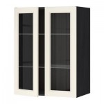 МЕТОД Навесной шкаф с полками/2 стекл дв - 60x80 см, Хитарп белый с оттенком, под дерево черный