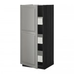 МЕТОД / ФОРВАРА Высокий шкаф с ящиками - Будбин серый, под дерево черный МЕТОД / ФОРВАРА Высокий шкаф с ящиками - Будбин серый, под дерево черный