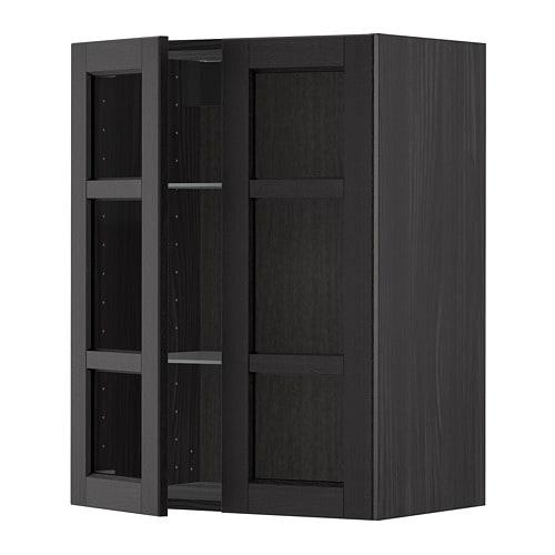 МЕТОД Навесной шкаф с полками/2 стекл дв - под дерево черный, Лерх черная морилка, 60x80 см МЕТОД Навесной шкаф с полками/2 стекл дв - под дерево черный, Лерх черная морилка, 60x80 см