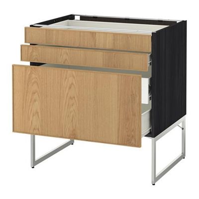МЕТОД / ФОРВАРА Напольн шкаф 3фронт пнл/2низ/2ср ящ - 80x60x60 см, Экестад дуб, под дерево черный МЕТОД / ФОРВАРА Напольн шкаф 3фронт пнл/2низ/2ср ящ - 80x60x60 см, Экестад дуб, под дерево черный