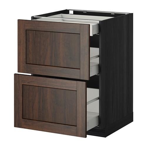 МЕТОД / МАКСИМЕРА Напольный шкаф/2фасада/3ящика - под дерево черный, Эдсерум под дерево коричневый, 60x60 см