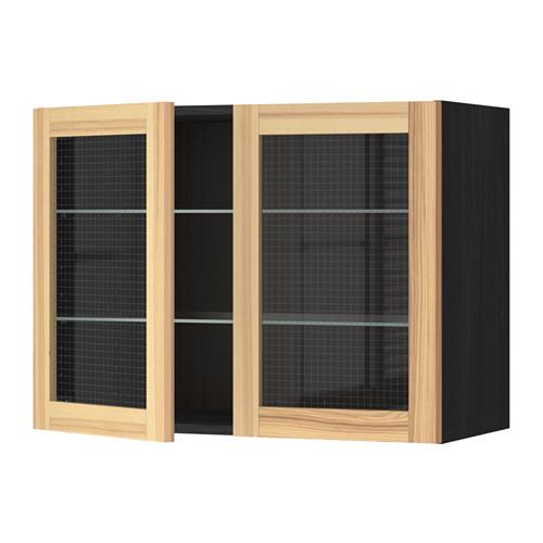 МЕТОД Навесной шкаф с полками/2 стекл дв - под дерево черный, Торхэмн естественный ясень, 80x60 см МЕТОД Навесной шкаф с полками/2 стекл дв - под дерево черный, Торхэмн естественный ясень, 80x60 см