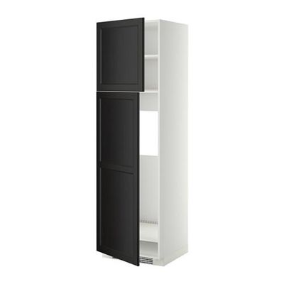 МЕТОД Высокий шкаф д/холодильника/2дверцы - 60x60x200 см, Лаксарби черно-коричневый, белый