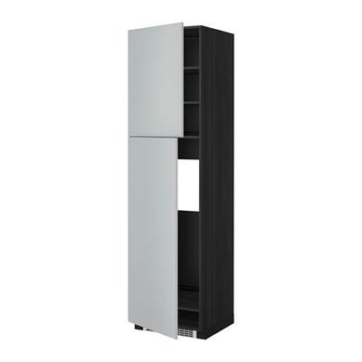 МЕТОД Высокий шкаф д/холодильника/2дверцы - 60x60x220 см, Веддинге серый, под дерево черный