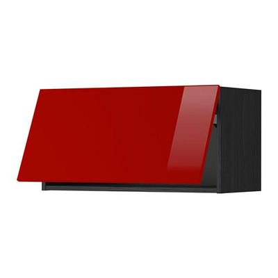 МЕТОД Горизонтальный навесной шкаф - 80x40 см, Рингульт глянцевый красный, под дерево черный