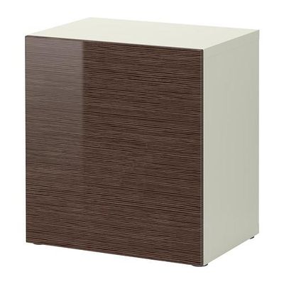 БЕСТО Стеллаж с дверью - белый рисунок бамбука/глянцевый/коричневый БЕСТО Стеллаж с дверью - белый рисунок бамбука/глянцевый/коричневый