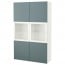 БЕСТО Комбинация д/хранения+стекл дверц - белый/Вальвикен серо-бирюзовый, прозрачное стекло