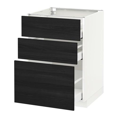 МЕТОД / МАКСИМЕРА Напольный шкаф с 3 ящиками - белый, Тингсрид под дерево черный, 60x60 см МЕТОД / МАКСИМЕРА Напольный шкаф с 3 ящиками - белый, Тингсрид под дерево черный, 60x60 см