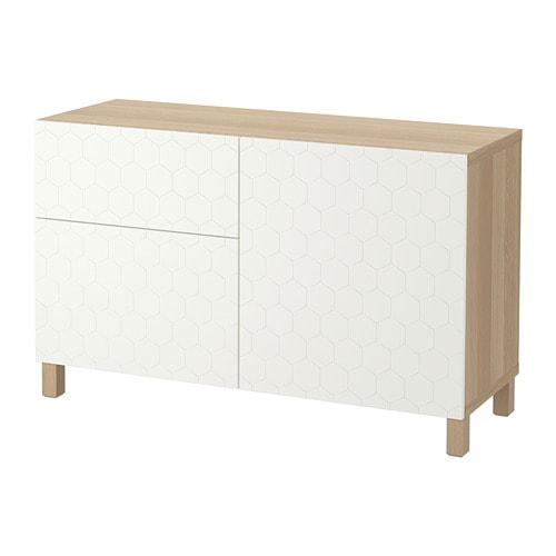 БЕСТО Комб для хран с дверц/ящ - под беленый дуб белый, направляющие ящика,нажимные БЕСТО Комб для хран с дверц/ящ - под беленый дуб белый, направляющие ящика,нажимные