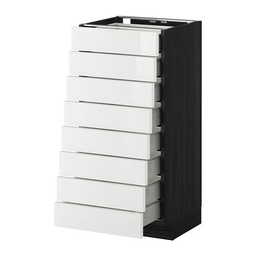 МЕТОД / МАКСИМЕРА Наполн шкаф 8 фронт/8 низк ящиков - под дерево черный, Рингульт глянцевый белый, 40x37 см