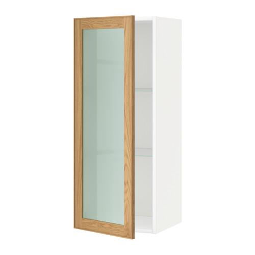 МЕТОД Навесной шкаф с полками/стекл дв - белый, Экестад дуб, 40x100 см МЕТОД Навесной шкаф с полками/стекл дв - белый, Экестад дуб, 40x100 см