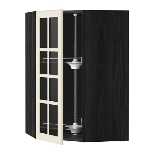 METOD углов навесн шк с врщ скц/сткл дв черный/Будбин белый с оттенком 68x100 см