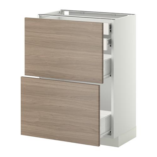 МЕТОД / ФОРВАРА Нплн шк 2фрнт/2низк/2 выс/2срдн ящ - белый, Брокхульт под грецкий орех светло-серый, 60x37 см