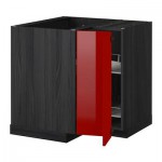 МЕТОД Угл напольн шкаф с вращающ секц - Рингульт глянцевый красный, под дерево черный МЕТОД Угл напольн шкаф с вращающ секц - Рингульт глянцевый красный, под дерево черный