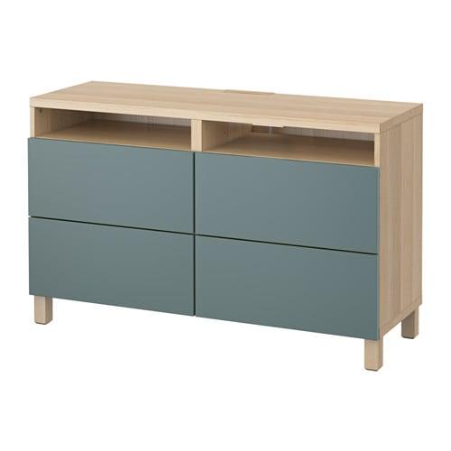 БЕСТО Тумба д/ТВ с ящиками - под беленый дуб/Вальвикен серо-бирюзовый, направляющие ящика,нажимные БЕСТО Тумба д/ТВ с ящиками - под беленый дуб/Вальвикен серо-бирюзовый, направляющие ящика,нажимные