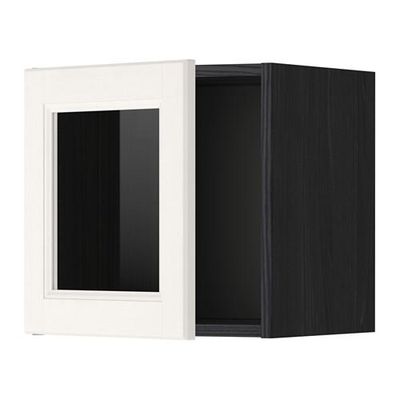 МЕТОД Навесной шкаф со стеклянной дверью - под дерево черный, Лаксарби белый