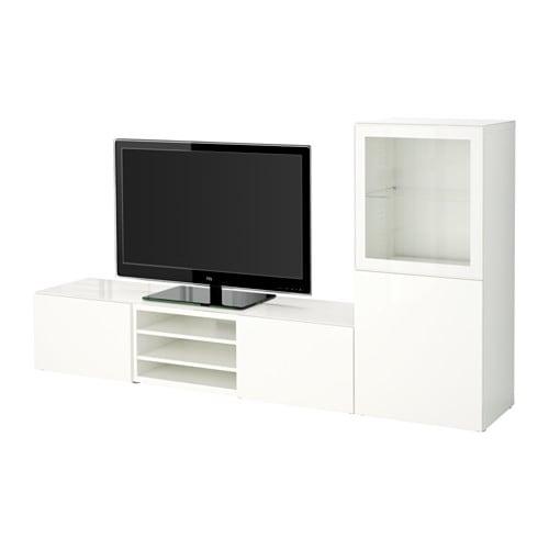 БЕСТО Шкаф для ТВ, комбин/стеклян дверцы - белый/Сельсвикен глянцевый/белый прозрачное стекло, направляющие ящика, плавно закр БЕСТО Шкаф для ТВ, комбин/стеклян дверцы - белый/Сельсвикен глянцевый/белый прозрачное стекло, направляющие ящика, плавно закр