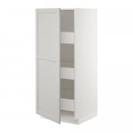 МЕТОД / МАКСИМЕРА Высокий шкаф с ящиками - белый, Лерх светло-серый, 60x60x140 см