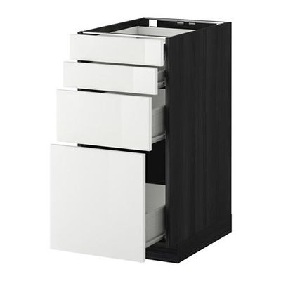 МЕТОД / ФОРВАРА Напольн шкаф 4 фронт панели/4 ящика - 40x60 см, Рингульт глянцевый белый, под дерево черный