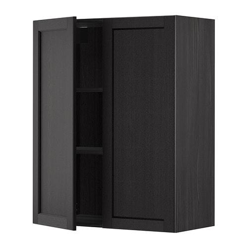 МЕТОД Навесной шкаф с полками/2дверцы - под дерево черный, Лерх черная морилка, 80x100 см МЕТОД Навесной шкаф с полками/2дверцы - под дерево черный, Лерх черная морилка, 80x100 см