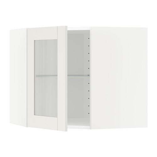 METOD углов навесн шк с полками/сткл дв белый/Сэведаль белый 67.5x67.5x60 cm