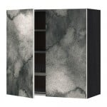 МЕТОД Навесной шкаф с посуд суш/2 дврц - под дерево черный, Кальвиа с печатным рисунком, 80x80 см