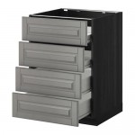 МЕТОД / ФОРВАРА Напольн шкаф 4 фронт панели/4 ящика - под дерево черный, Будбин серый, 60x60 см